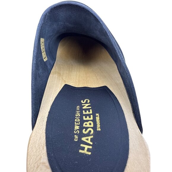 Swedish Hasbeens Women's Husband Black Leather Wooden Sole Clogs SZ EU 36 , US 6 - Picture 10 of 14